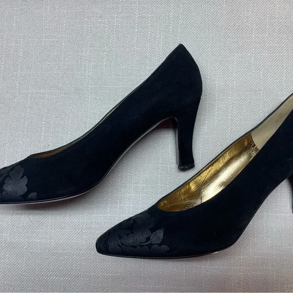 Bruno Magli Black Floral Suede Leather Heels – Size 8.5 AA - Picture 4 of 10